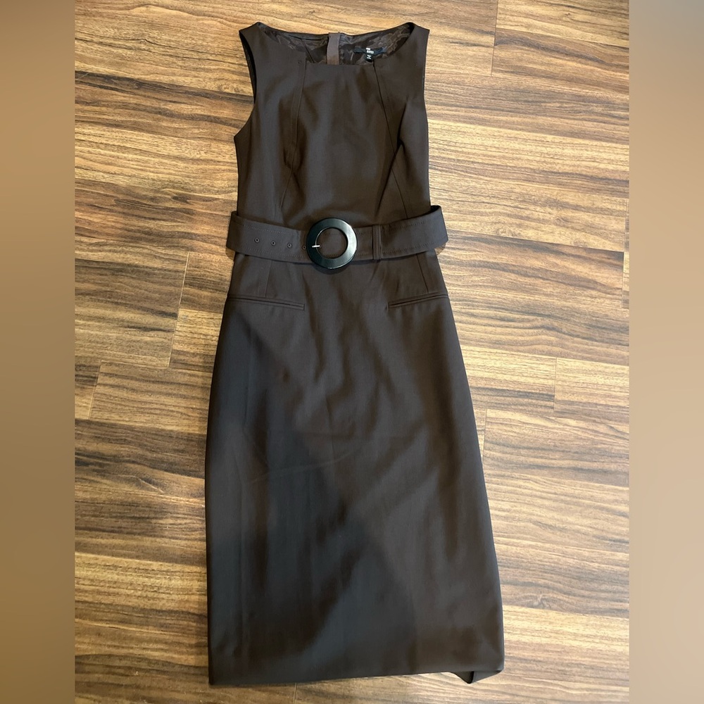 Boss Chocolate Brown Sleeveless Midi Dress with Statement Belt